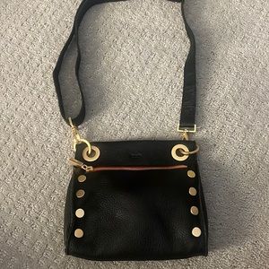 Black brushed gold red zip hammitt Tony sml leather crossbody